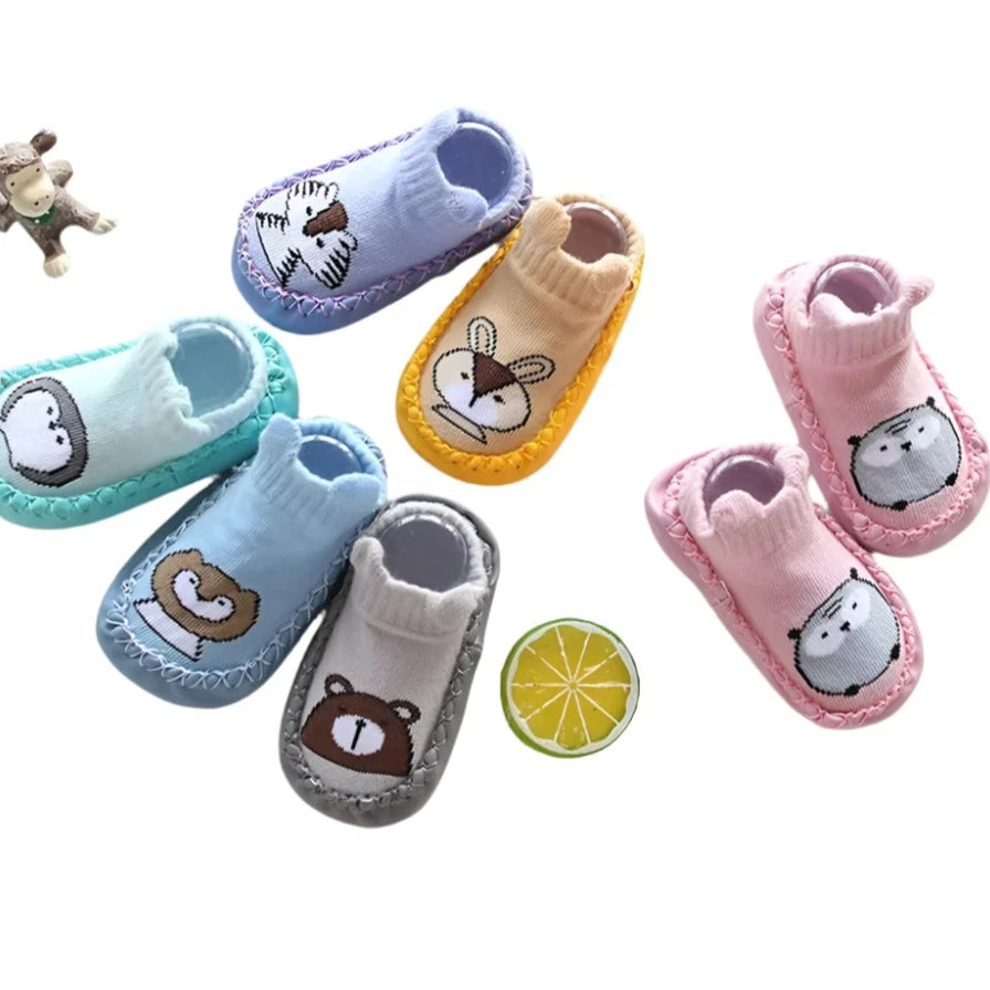 Cartoon-Patterned Indoor Floor Socks Ages 0 - 24 Mnths