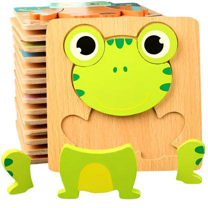 Montessori Wooden Puzzle Baby Cartoon Animal for Ages 2, 3 Years