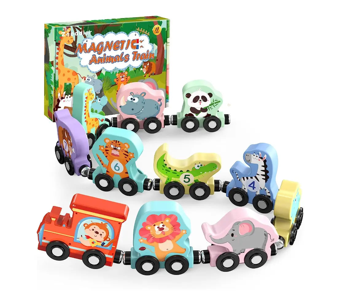 Montessori Wooden Animal Train for Ages 2, 3, 4 Years