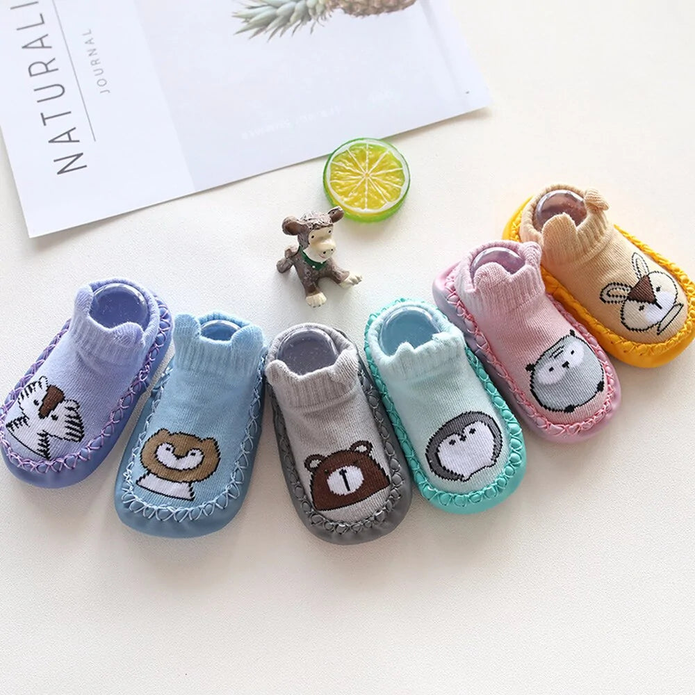 Cartoon-Patterned Indoor Floor Socks Ages 0 - 24 Mnths