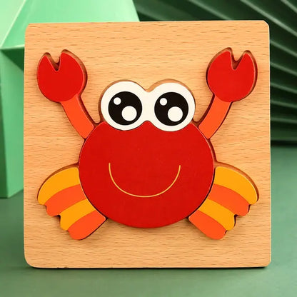 Montessori Wooden Puzzle Baby Cartoon Animal for Ages 2, 3 Years