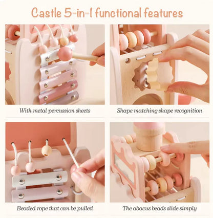 Montessori Wooden Castle Pink House Blocks Baby Puzzle Game Early Education for All Ages