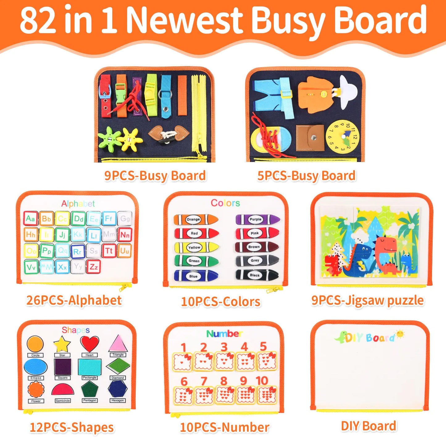 Toddler's Montessori Educational Busy Board for Ages 1, 2, 3, 4 Years